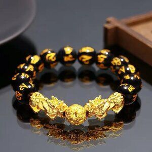 Feng Shui Black Obsidian Beads Pixiu Bracelet Attract Wealth Good Luck Jewelry
